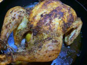 Juicy whole roasted chicken with crisp golden skin