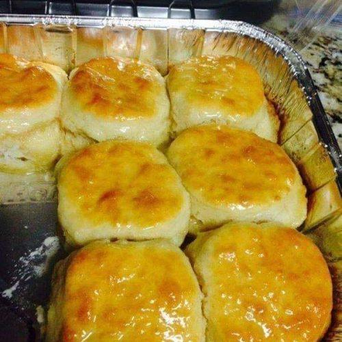 7-Up biscuits baked in melted butter until soft and golden