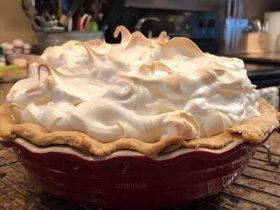 Homemade lemon meringue pie with bright lemon filling and golden meringue