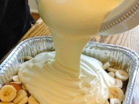Not Yo' Mama's banana pudding with butter cookies, fresh bananas, and creamy vanilla filling