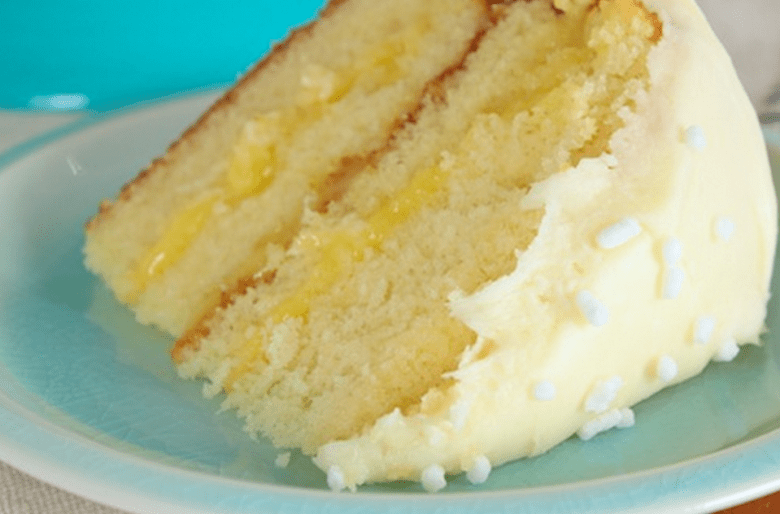 Lemon layer cake with homemade lemon filling and lemon butter frosting
