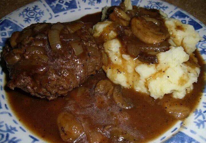 HAMBURGER STEAKS WITH ONION GRAVY