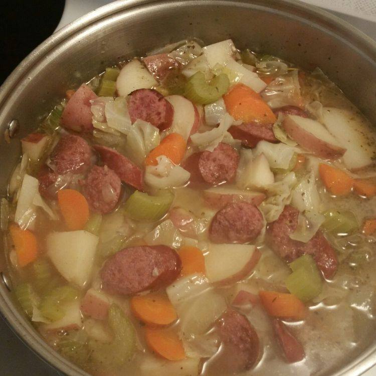 INSTANT POT CABBAGE, SAUSAGE AND POTATO SOUP