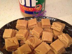 Microwave peanut butter fudge cut into small creamy squares