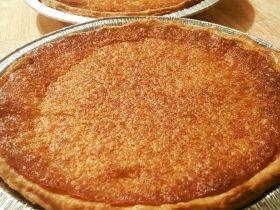 Old-fashioned buttermilk pie with smooth custard filling and golden crust