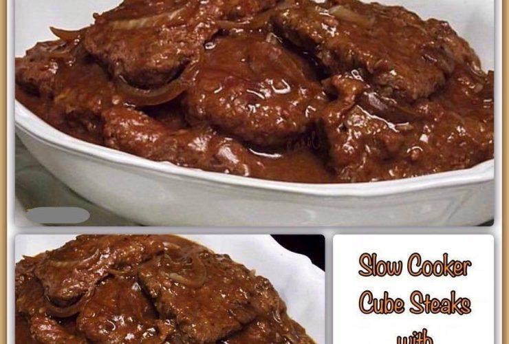 SLOW COOKER CUBE STEAKS WITH GRAVY