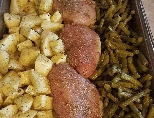 One Pan Chicken Potatoes and Greens