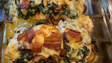 Smothered Chicken with Creamed Spinach, Bacon And Mushrooms