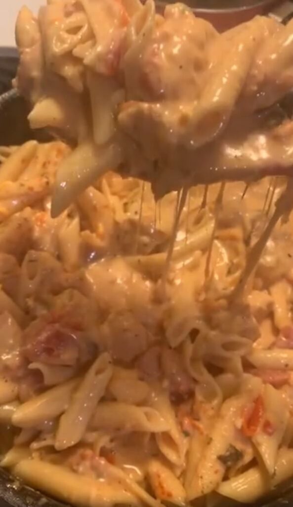 Chicken shrimp and sausage jambalaya pasta with homemade Alfredo sauce