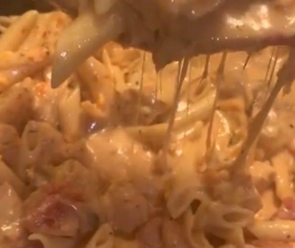 Chicken shrimp and sausage jambalaya pasta with homemade Alfredo sauce