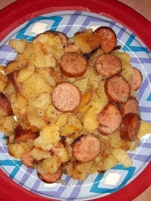Fried Potatoes Onions And Smoked Polish Sausage