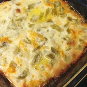 Chile Rellenos Casserole with green chiles, Jack cheese, and cheddar