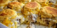 Biscuits and Gravy with Sausage and Egg Breakfast Casserole