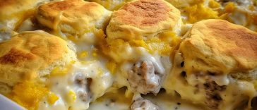 Biscuits and Gravy with Sausage and Egg Breakfast Casserole