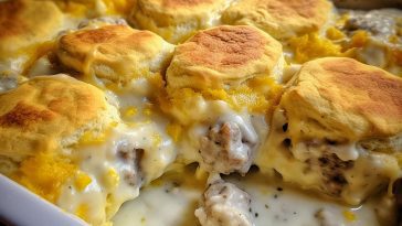 Biscuits and Gravy with Sausage and Egg Breakfast Casserole