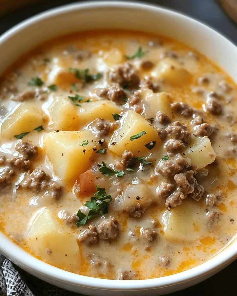 Crockpot Creamy Potato & Hamburger Soup 