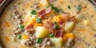 Slow Cooker Cheesy Burger Flavored Soup