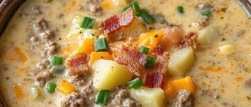 Slow Cooker Cheesy Burger Flavored Soup