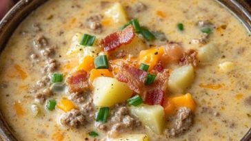 Slow Cooker Cheesy Burger Flavored Soup