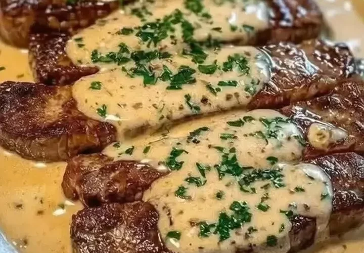 Juicy Steak with Creamy Garlic Sauce