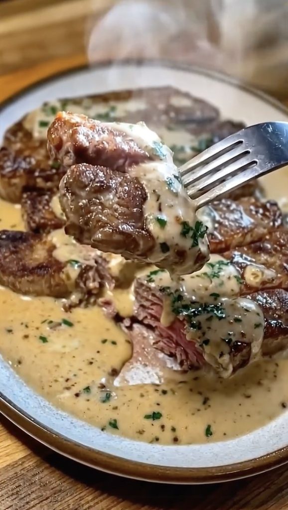 Juicy Steak with Creamy Garlic Sauce