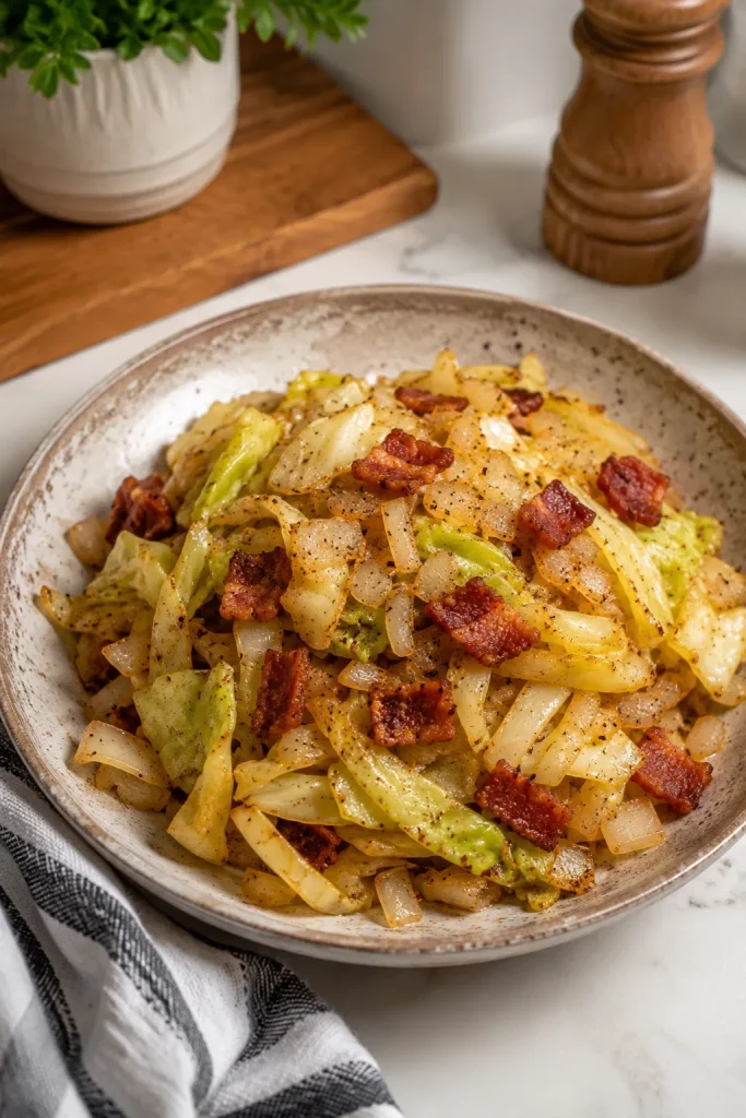 Fried Cabbage with Bacon Onion and Garlic