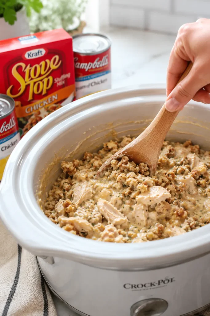 4-Ingredient Slow Cooker Chicken and Stuffing