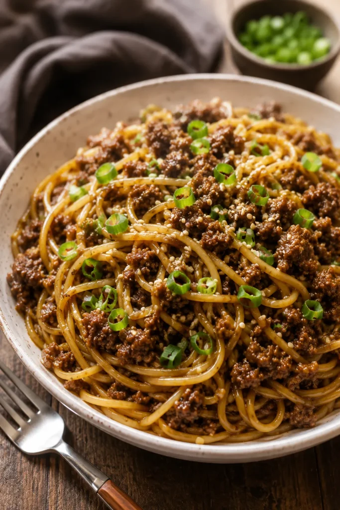 Mongolian Ground Beef Noodles