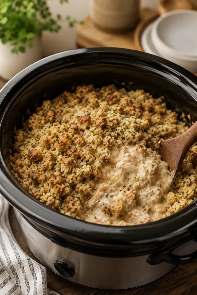 4-Ingredient Slow Cooker Chicken and Stuffing