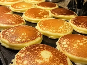 Fluffy sourdough pancakes for breakfast