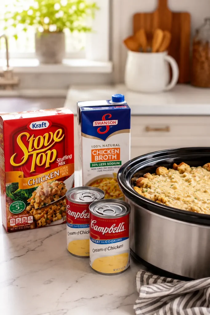 4-Ingredient Slow Cooker Chicken and Stuffing