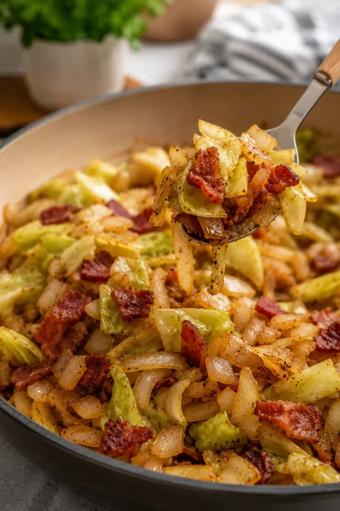 Fried Cabbage with Bacon Onion and Garlic