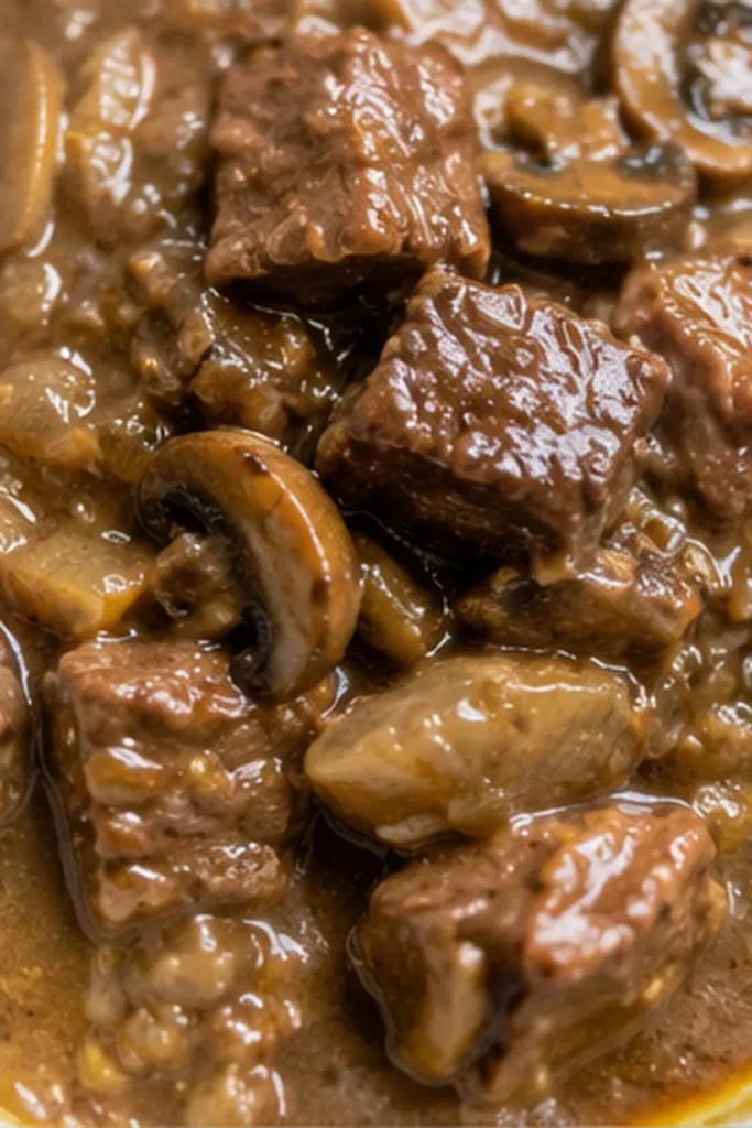 Melt In Your Mouth Beef Tips with Mushroom Gravy