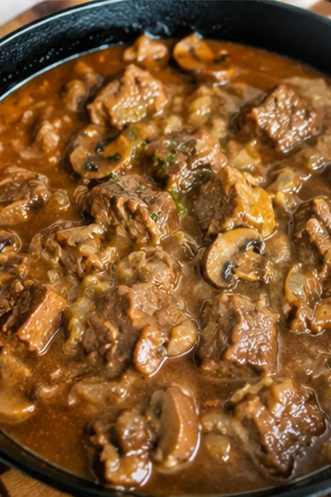 Melt In Your Mouth Beef Tips with Mushroom Gravy