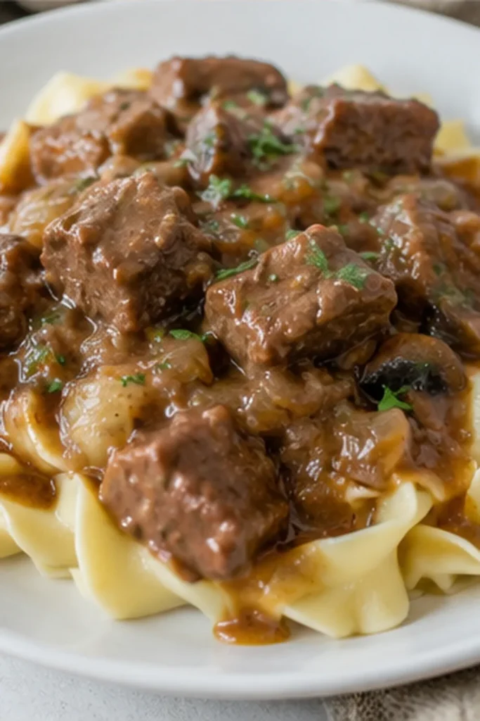 Melt In Your Mouth Beef Tips with Mushroom Gravy