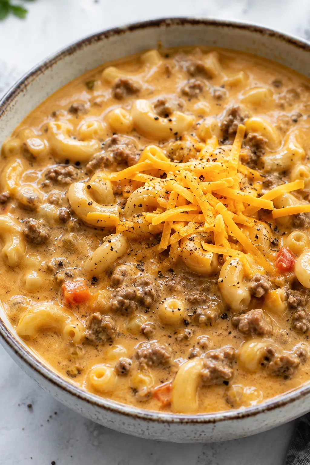 One-Pot Macaroni Cheeseburger Soup