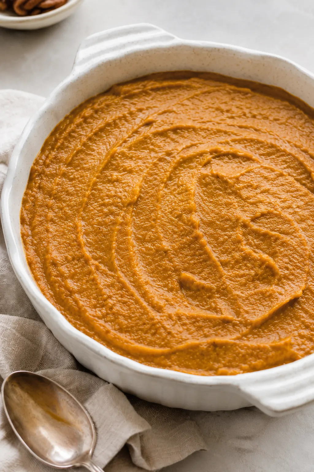 Freshly baked Pumpkin Pecan Cobbler with a golden pecan topping
