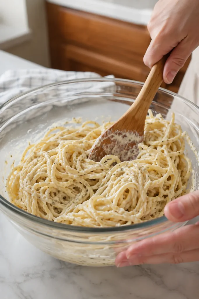 Baked Cream Cheese Spaghetti Casserole