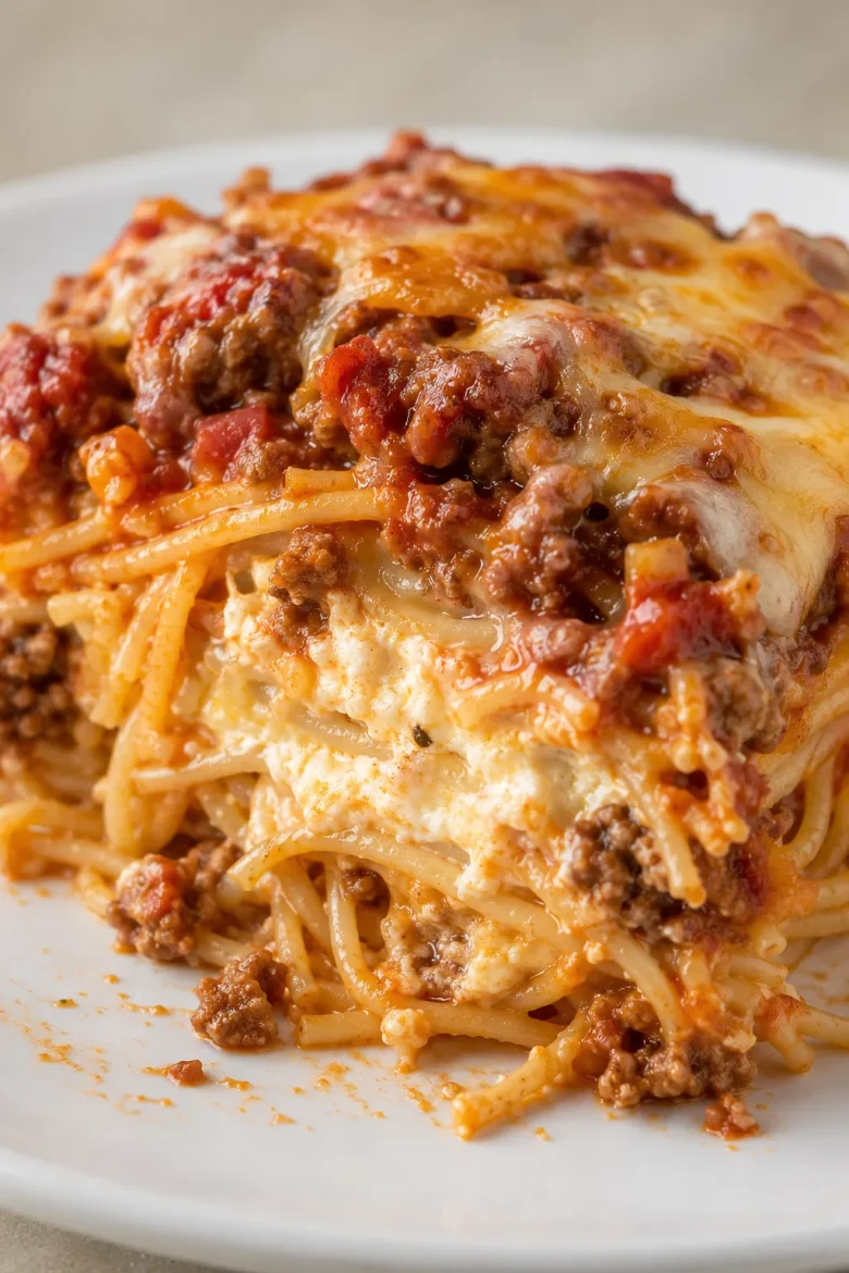 Baked Cream Cheese Spaghetti Casserole