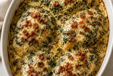 Smothered Chicken with Creamed Spinach Bacon And Mushrooms