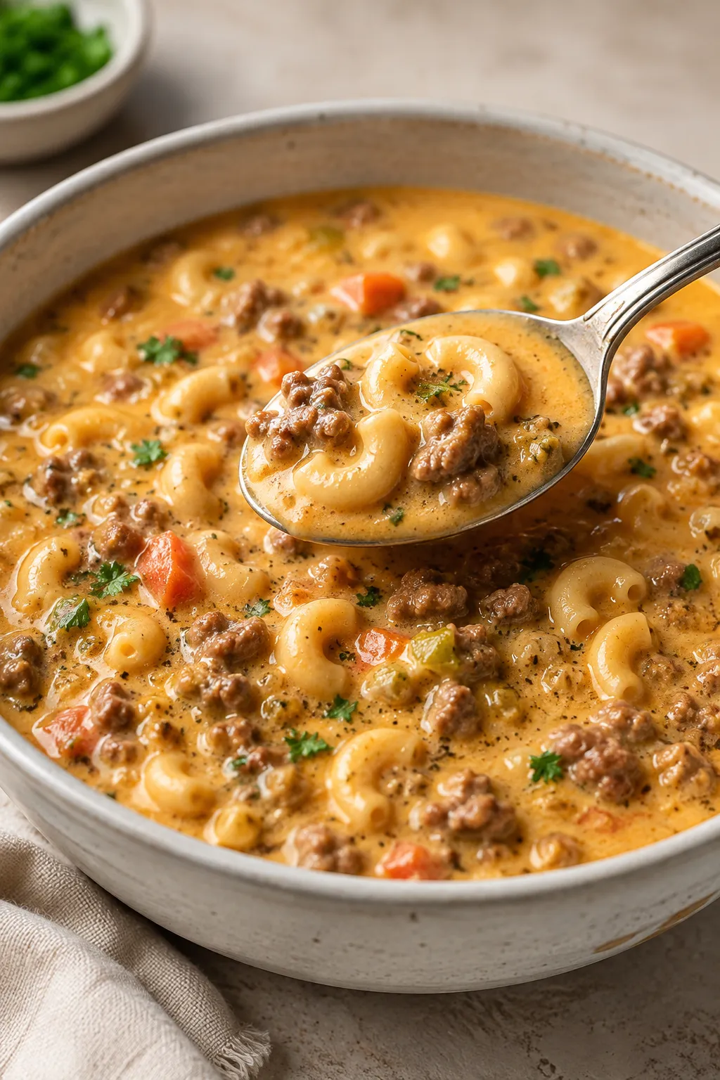 One-Pot Macaroni Cheeseburger Soup