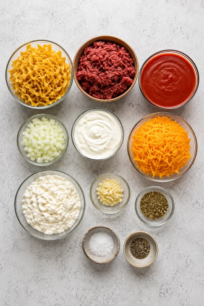 Sour Cream Beef Noodle Casserole Ingredients