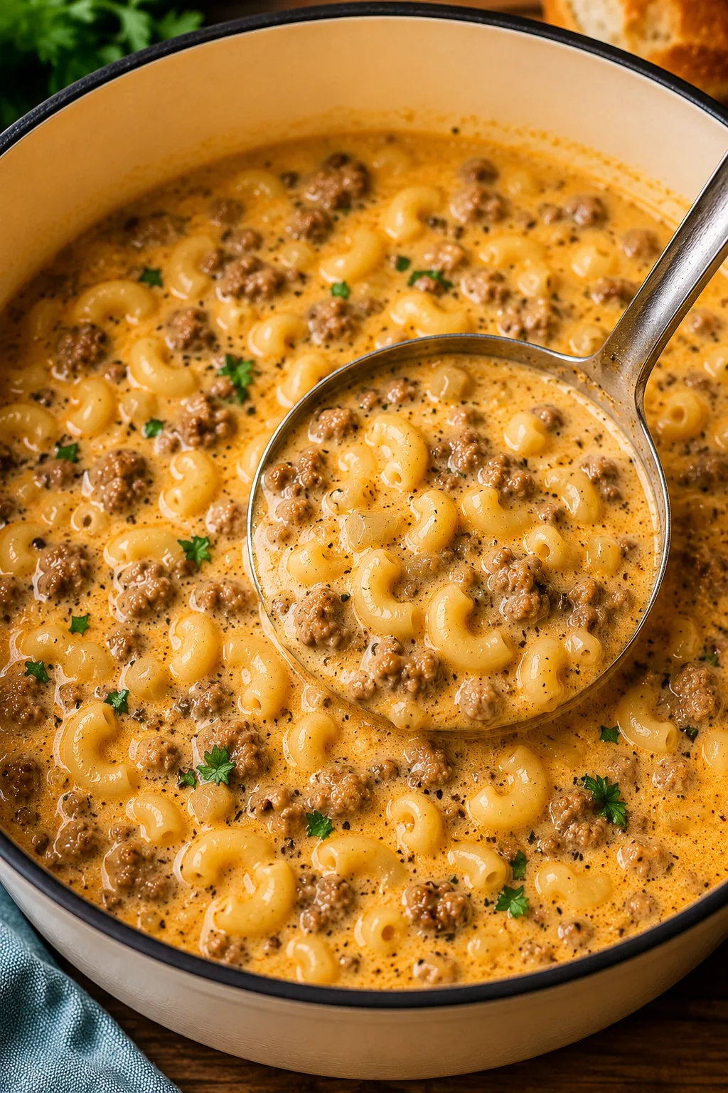 One-Pot Macaroni Cheeseburger Soup