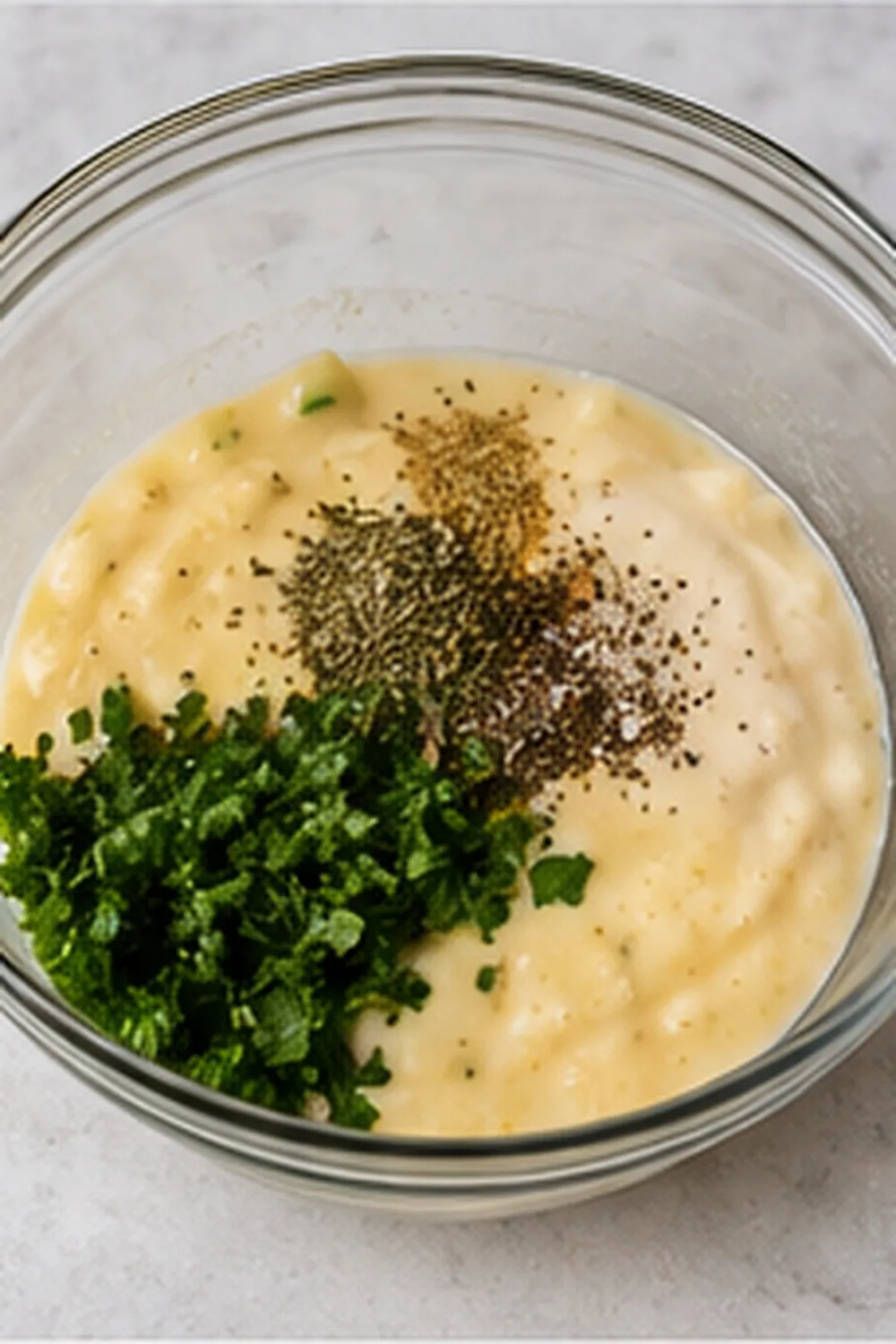 Creamy soup mixture with cream of chicken, cream of celery, poultry seasoning, parsley, and black pepper