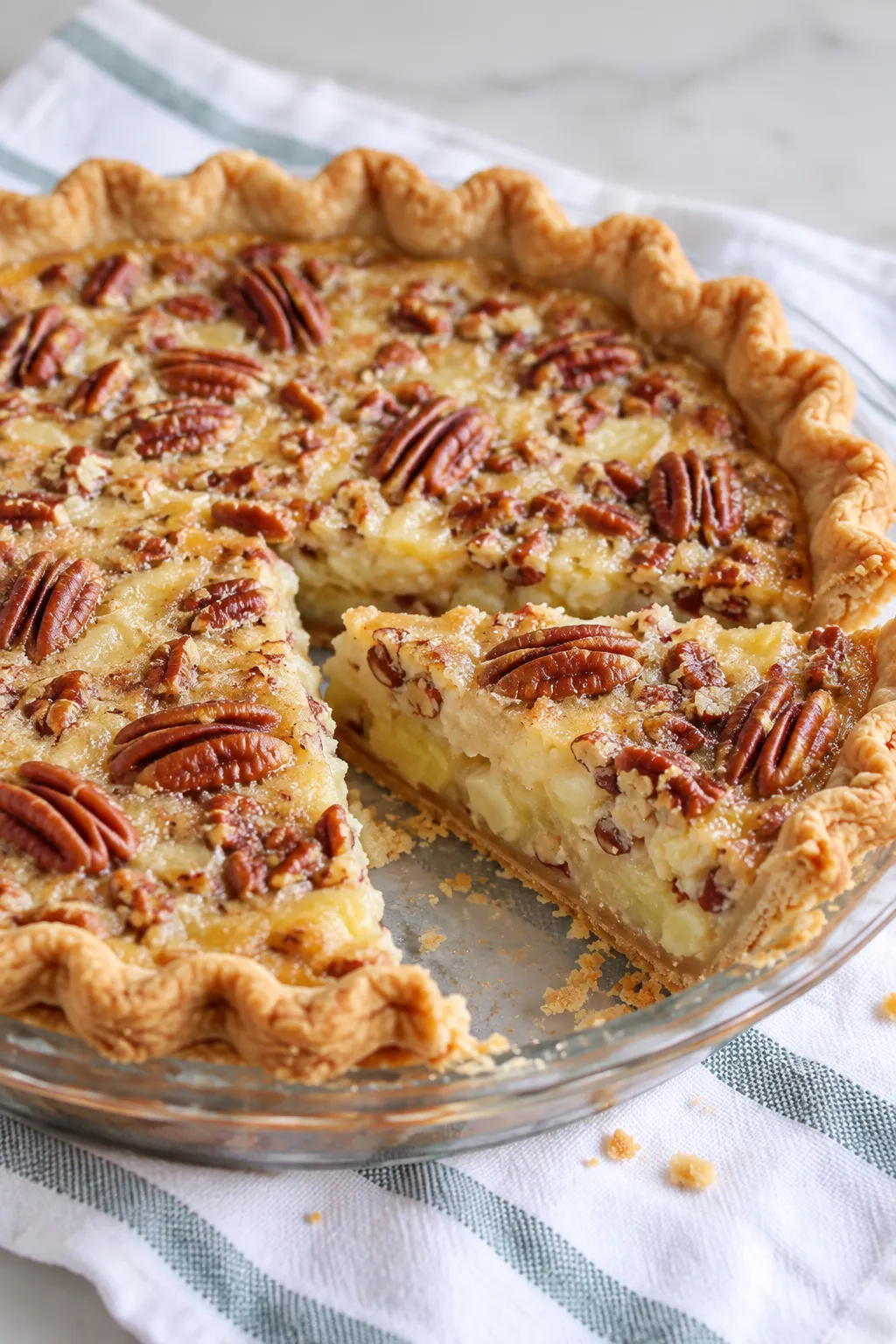 Baked Island Pecan Pie with a golden crust and pecan coconut filling
