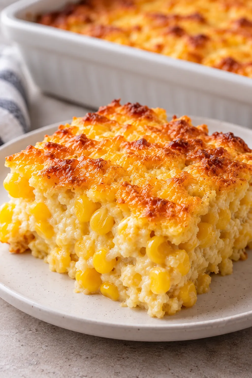 Smoky poblano cheddar corn spoonbread with golden top
