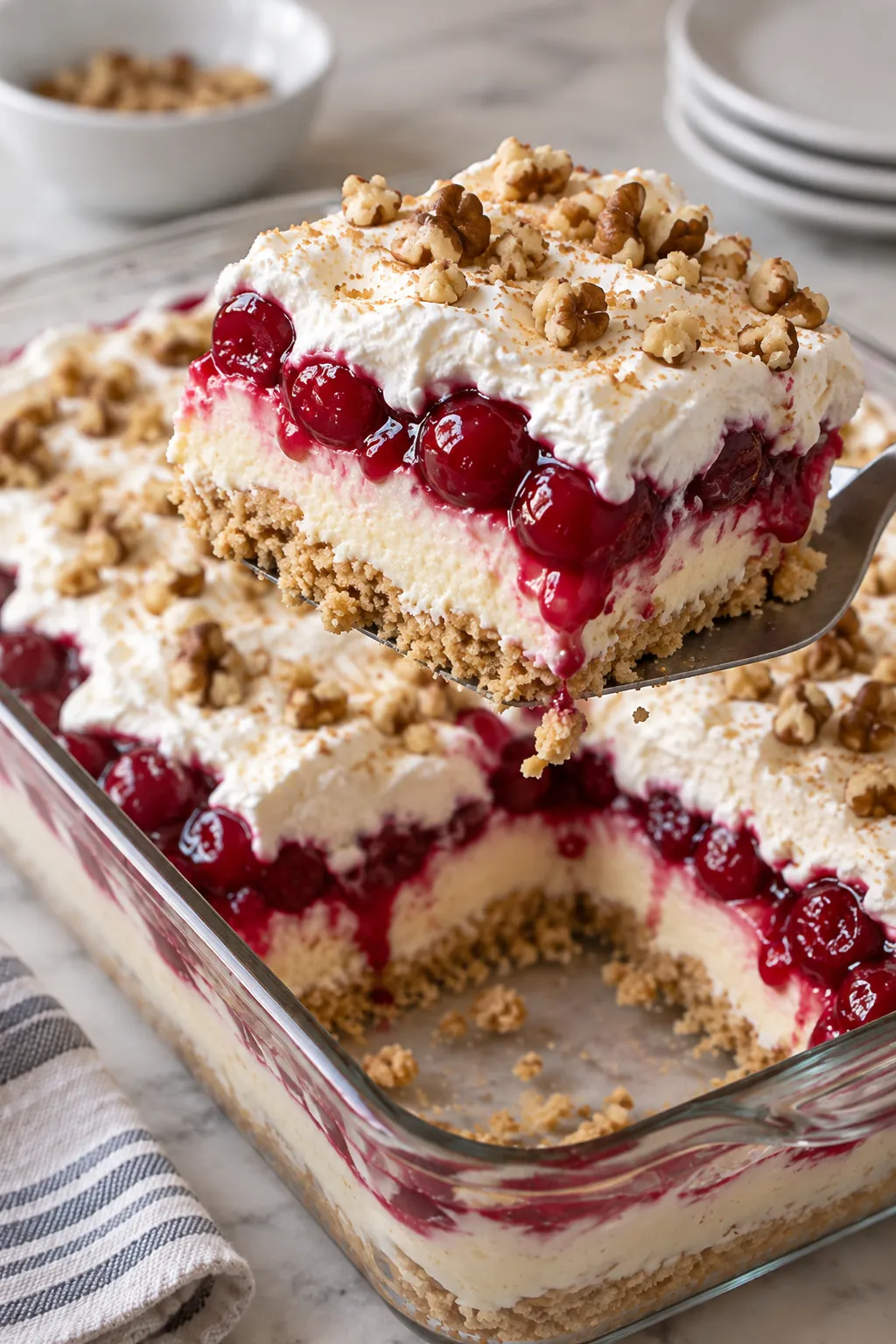 Vanilla cookie crumb crust pressed into a glass baking dish