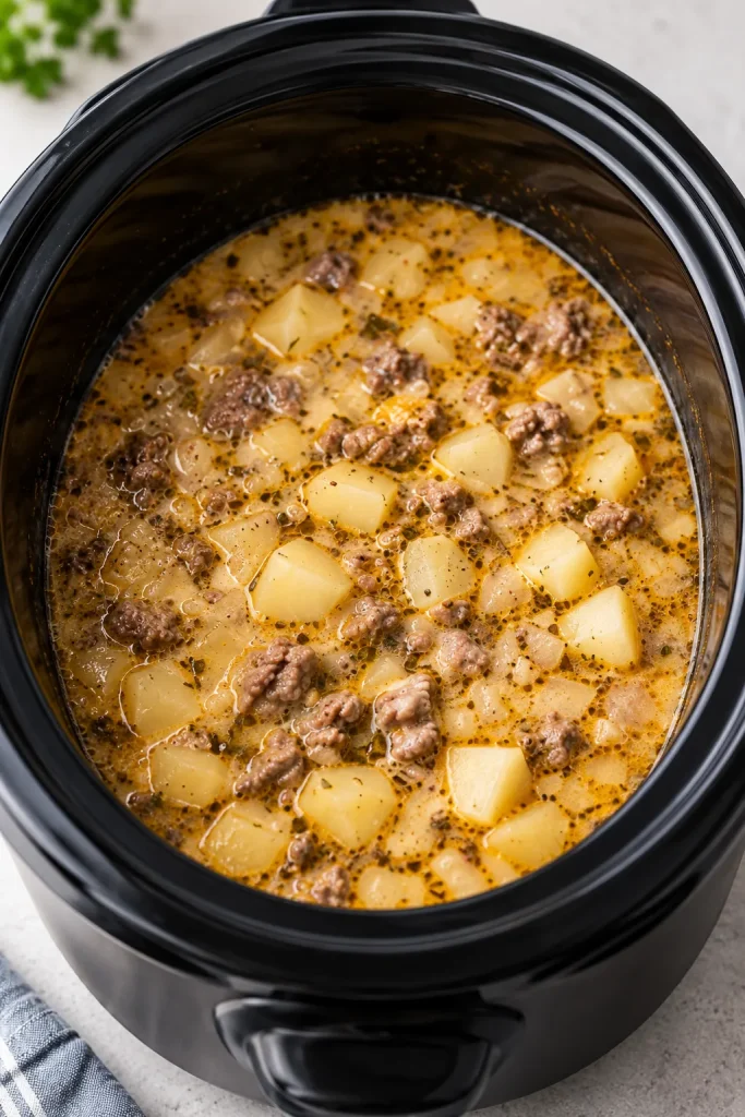 Crockpot Creamy Potato & Hamburger Soup Recipe