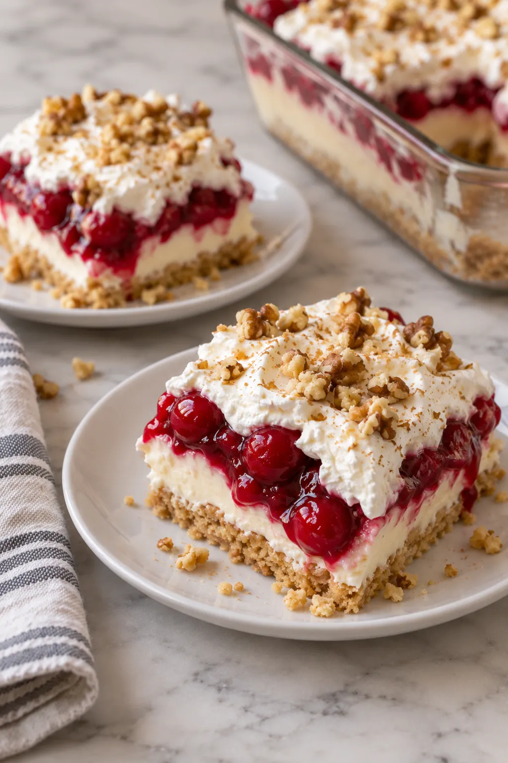 Cream cheese layer spread over the vanilla cookie crust