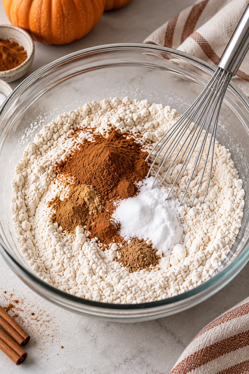 Dry ingredients prepared for pumpkin bread